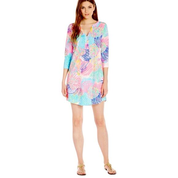 Lilly Pulitzer Ali Dress Roar of The Seas size XS Pink Blue Seashell Tunic - Picture 1 of 6